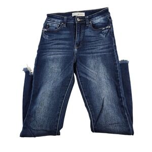 KanCan Jeans Womens Size 3 25 High Rise Distressed Fray Hem Skinny Blue Denim